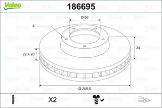 Δισκόπλακα VALEO 186695 για Citroen C-Elysee 1600cc HDI 92 92ps 2012