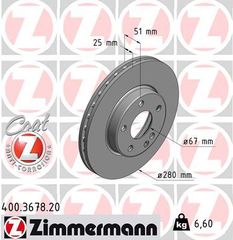 Δισκόπλακα ZIMMERMANN 400367820 για Mercedes-Benz CLA-Class Coupe C117 1500cc 180 CDI 109ps 2013