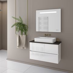 Luxus 70 White Gloss 2 Top - Πάγκος με Επιτραπεζιο Νιπτήρα & Καθρέπτη Led