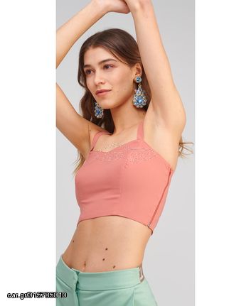 ΚΟΡΑΛΙ / ΣΟΜΟΝ / ΠΟΥΔΡΑ MY T WEARABLES 7012 ΕΞΩΠΛΑΤΟ CROPPED TOP ΜΕ ΤΙΡΑΝΤΕΣ