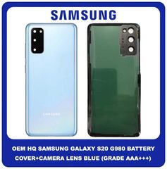 OEM Samsung Galaxy S20 G980 (SM-G980, SM-G980F, SM-G980F/DS) Rear Back Battery Cover Πίσω Κάλυμμα Καπάκι Μπαταρίας + Camera Lens Τζαμάκι Κάμερας Blue Μπλε