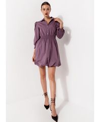 DESIREE 08.35035 μώβ σεμιζιέ μίνι φόρεμα με ελαστική μέση και 3/4 μανίκι