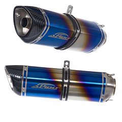 Τελικό εξάτμισης Φ51-300MM Trioval μπλέ / ασημί Titanium + σιγαστήρας (M-1085) APIDO