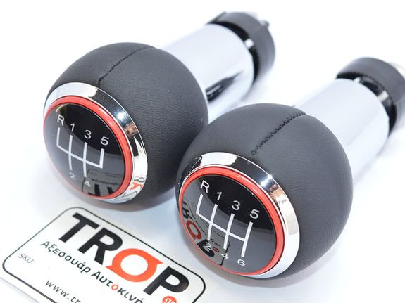 VW Eos (2011-2015) Δερμάτινος Λεβιές 5 ή 6 Ταχυτήτων, με Κόκκινο Δαχτυλίδι Seat, Skoda, , Audi (13mm)