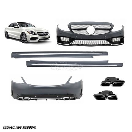 Body Kit Για Mercedes-Benz C-Class W205 14-18 Sedan Amg C63 Look Με Μάσκα & Μπούκες