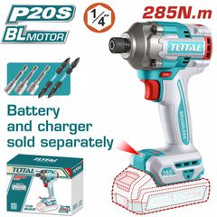 Παλμικό Κατσαβίδι TOTAL Μπαταρίας Li-ion 20V / 285Nm BRUSHLESS MOTOR χωρίς μπαταρία & φορτιστή Επαγγελματικό  ( TIRLI20281 )