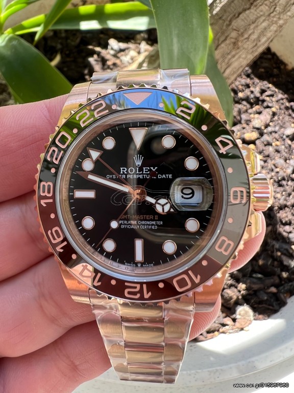 ROLEX GMT ROOTBEER FULL GOLD 18K 126715CHNR CORRECT HAND STACK SUPERCLONE 