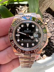 ROLEX GMT ROOTBEER FULL GOLD 18K 126715CHNR CORRECT HAND STACK SUPERCLONE -thumb-2