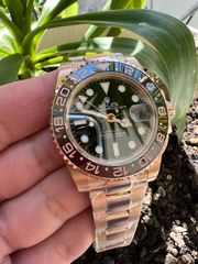 ROLEX GMT ROOTBEER FULL GOLD 18K 126715CHNR CORRECT HAND STACK SUPERCLONE -thumb-3