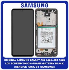 Γνήσιο Original Samsung Galaxy A52 A525, A52 5G A526 (A525F A526B) AMOLED LCD Display Screen Οθόνη + Touch Screen DIgitizer Μηχανισμός Αφής + Frame Πλαίσιο + Battery Awesome Black Μαύρο GH82-25229A (S