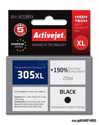 Activejet AH-305BRX ink for HP printer; HP 305XL 3YM62AE replacement; Premium; 20 ml; black