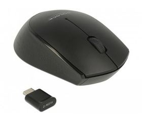 DELOCK Wireless mini Mouse, Οπτικό, USB Type-C receiver, 3-button, μαύρο