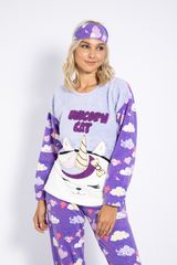 Γυναικεία Πιτζάμα Tres Chic "Unicorn Cat" Fleece-Φροτέ Λιλα #2