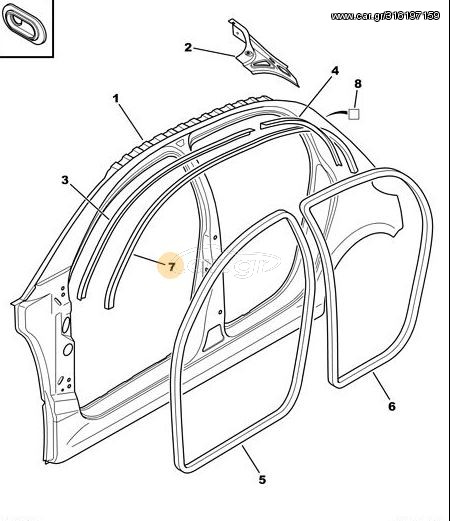 ΠΛΑΙΝΗ ΤΣΙΜΟΥΧΑ ΠΟΡΤΩΝ ΑΜΑΞΩΜΑΤΟΣ 9023EQ PEUGEOT206
