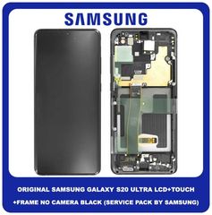 Γνήσια Original Samsung Galaxy S20 Ultra , SM-G988 G988 Dynamic AMOLED Οθόνη LCD Display Screen + Touch Screen DIgitizer Μηχανισμός Αφής + Frame Πλαίσιο NO CAMERA GH82-26032A GH82-26033A Cosmic Black