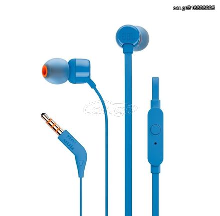 JBL T110 Μπλε Ακουστικά In-Ear Με Πλήκτρο Ελέγχου Και Μικρόφωνο Για Hands-Free Κλήσεις