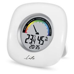 LIFE WES-103 Ψηφιακό Θερμόμετρο / Υγρόμετρο Εσωτερικού Χώρου Με Ρολόι Και Έγχρωμη Απεικόνιση Επιπέδων Υγρασίας