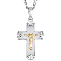 Ανδρικός Σταυρός με Αλυσίδα και Εσταυρωμένο / Ασήμι 925 και Χρυσό Κ14 / ST-MN20082LG1