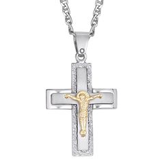 Ανδρικός Σταυρός με Αλυσίδα και Εσταυρωμένο / Ασήμι 925 και Χρυσό Κ14 / ST-MN20086LG1