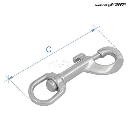 Γάντζος σκανδάλη, με στριφτάρι, Inox 316, 16mm (5/8``)