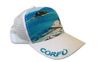 Atlantis Mesh Souvenir Καπέλο Corfu Κέρκυρα Πεντάφυλλο τζόκεϊ 100% Πολυέστερ WHITE