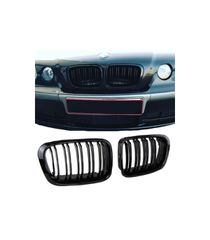 Καρδιές Μάσκας Για Bmw 3 E46 99-01 Sedan/Touring/Compact M4 Look Με Διπλή Γρίλια Μαύρο Γυαλιστερό 2 Τεμάχια