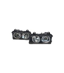 Μπροστινά Φανάρια Set Για Bmw 3 E36 Coupe / Sedan / Compact / Touring 90-99 Angel Eyes Μαύρα H7/H7 Carner