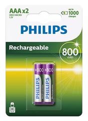 PHILIPS επαναφορτιζόμενη μπαταρία R03B2A80 800mAh, AAA HR03 Micro, 2τμχ