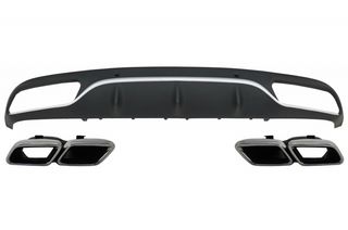 Πίσω Προφυλακτήρας Διαχύτης Diffuser με Exhaust Muffler Tips για Mercedes C-Class C205 A205 Coupe Cabriolet (2014-2019) C63 Design