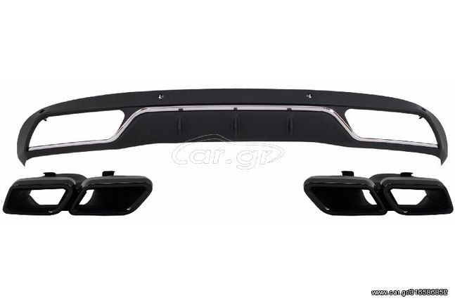 Πίσω Diffuser & Exhaust Tips για Mercedes C-Class W205 S205 (2014-2018) C63 Design Black Package μόνο για Standard Bumper