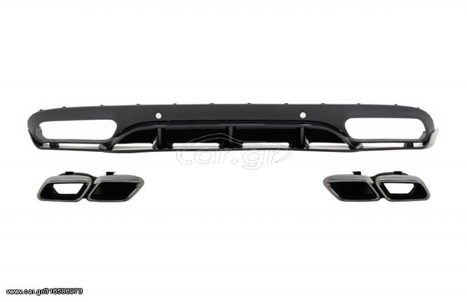 Πίσω Προφυλακτήρας Διαχύτης Diffuser με Exhaust Muffler Tips για Mercedes C-Class C205 A205 Coupe Cabriolet (2014-2019) C63 Edition 1 Design Black