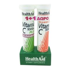 Health Aid Echinacea + Vitamin C Λεμόνι 20 Tabs Αναβράζουσες Ταμπλέτες + ΔΩΡΟ Vitamin C 1000mg Πορτοκάλι 20 Tabs Αναβράζουσες Ταμπλέτες