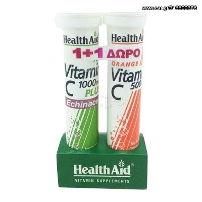 Health Aid Echinacea + Vitamin C Λεμόνι 20 Tabs Αναβράζουσες Ταμπλέτες + ΔΩΡΟ Vitamin C 1000mg Πορτοκάλι 20 Tabs Αναβράζουσες Ταμπλέτες