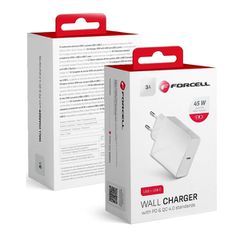 Travel Charger FORCELL with USB type C socket - 3A 45W with PD and Quick Charge 4.0 function