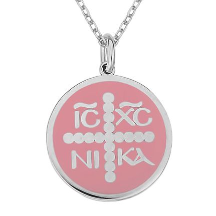 Κολιέ Κωνσταντινάτο σε Ασήμι 925 με Επιπλατίνωμα και Ρόζ Σμάλτο / AK-16395RL1-thumb-1