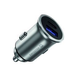 Φορτιστής αυτοκινήτου Quick Charge 3.0 USB / USB-C 36W μεταλλικός ασημί