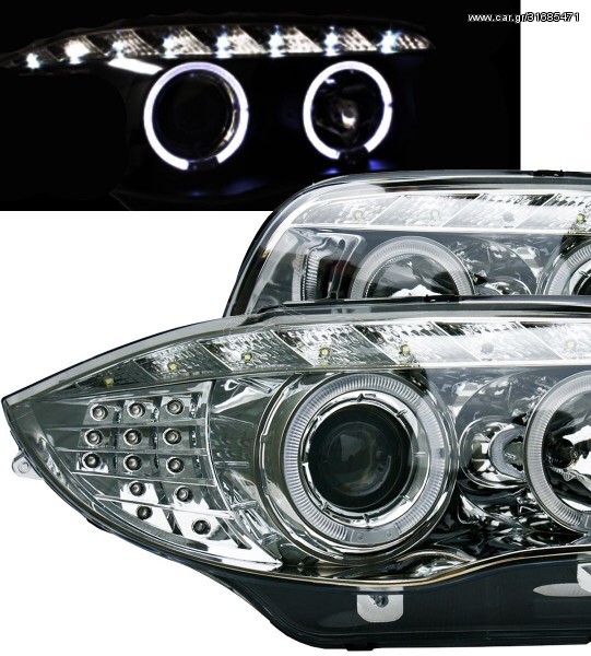 ΦΑΝΑΡΙΑ ΕΜΠΡΟΣ BMW E81 E82 E87 E88 chrome LED Angel eyes