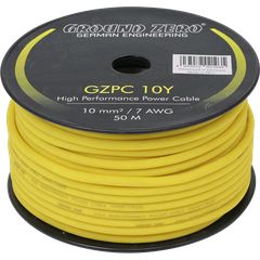Power wire10 mm² high quality CCA power wire – yellow / roll10 mm² / 7 AWG high quality CCA power wire50 m / 164.04 ftYellow jacketPlastic spool50 m / 164 ft on