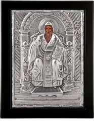Εικόνα "Άγιος Σπυρίδων" σε μαύρο ξύλο με επικάλυψη από φύλλο ασήμι 925 ΚΩΔ. 106 30Χ40εκ.