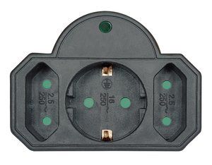 POWERTECH αντάπτορας ρεύματος PT-817, 1x schuko, 2x euro, 16A, μαύρος
