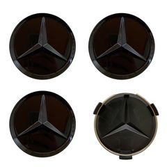 Mercedes  Καπάκια Ζαντών Μαύρο Γυαλιστερό 7.5cm 4 τεμάχια 17649