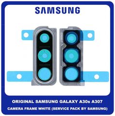 Original Γνήσιο Samsung Galaxy A30s A307 (A307F, A307FN, A307F/DS, A307FN/DS, A307G, A307GN, A307GT) Deco Frame For Rear Back Camera Lens Διακοσμητικό Πλαίσιο Για Πίσω Τζαμάκι Κάμερας White Άσπρο GH98