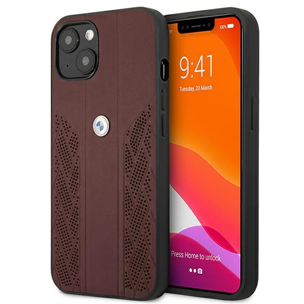 BMW Leather Curve Perforate Case for iPhone 13 mini - Red