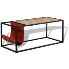 vidaXL Τραπεζάκι Σαλονιού 110x50x45 εκ. με Δερμάτινη Θήκη Περιοδικών