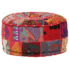 vidaXL Πουφ Patchwork Στρογγυλό Χειροποίητο Κόκκινο 40x20 εκ. Βαμβάκι