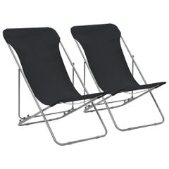 vidaXL Σεζλόνγκ Πτυσσόμενες 2 τεμ. Μαύρες από Ατσάλι και Ύφασμα Oxford
