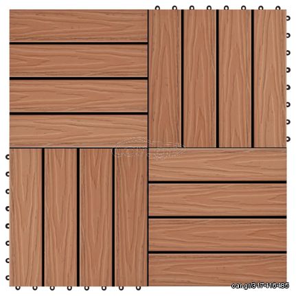 vidaXL Πλακάκια Deck 11 τεμ. Ανάγλυφα Ανοιχτό Καφέ 30x30 εκ. 1 μ² WPC