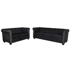 vidaXL Καναπέδες Chesterfield Διθέσιος + Τριθέσιος Μαύρο Συνθ. Δέρμα