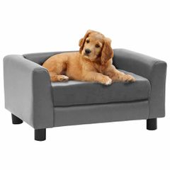 vidaXL Καναπές-Κρεβάτι Σκύλου Γκρι 60x43x30 εκ. Βελουτέ/Συνθετ. Δέρμα