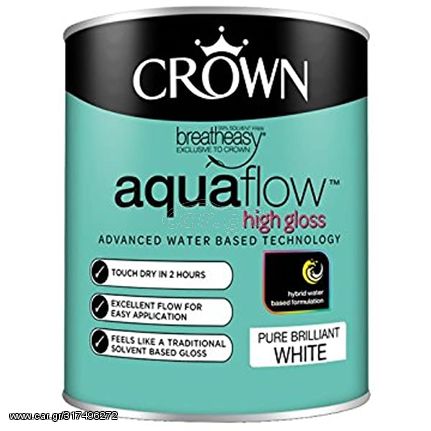 Λαδομπογιά Νερού Λευκή Γυαλιστερή Aquaflow 750ml CROWN 5093167